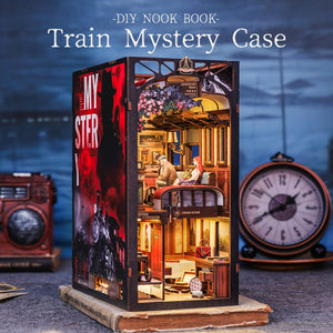 Train Mystery miniature detective office interior with amber lamplight