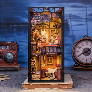 Train Mystery DIY book nook kit — vintage detective train scene with warm LED lighting