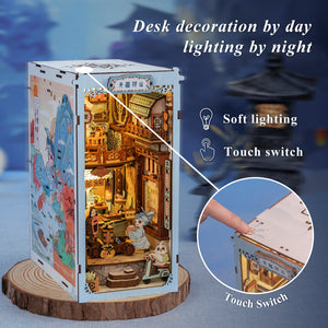 Azure Phoenix Lodge book nook kit assembled showing glazed tile roof