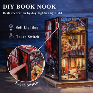 Train Mystery DIY book nook kit detail of detective accessories and clues