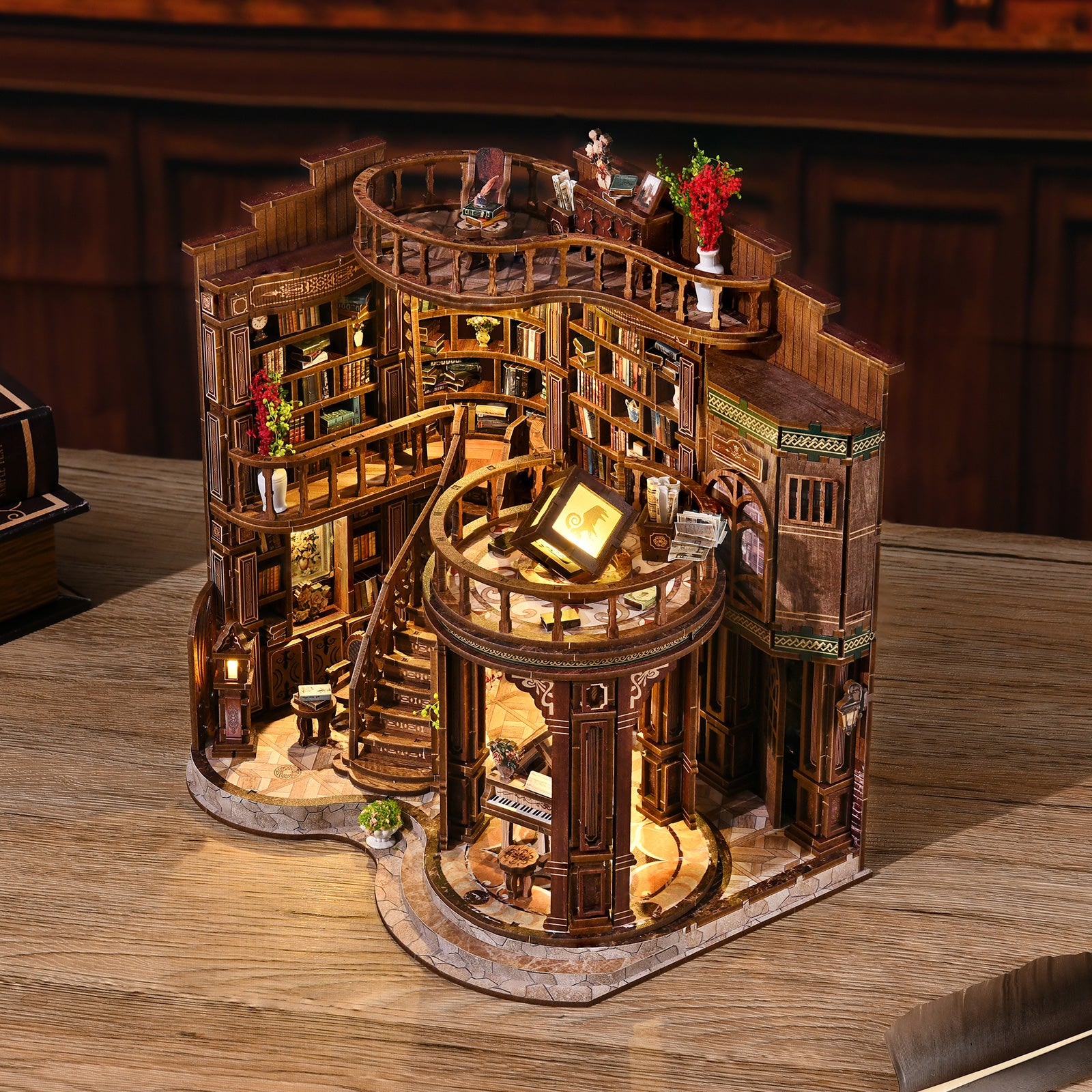 Dreamy Book Hall DIY Miniature Kit with LED Lighting | 3-Story Grand Library Bookshelf Decor