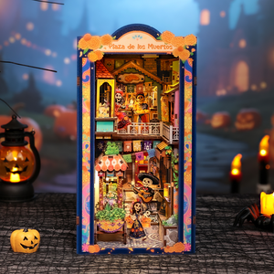 Plaza de los Muertos DIY book nook kit front view with colorful facade