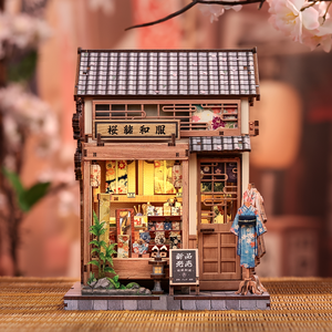 Sakura Kimono Shop DIY miniature house kit Japanese spring shopfront