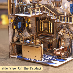 Nebula Common Room book nook kit close-up showing miniature telescopes