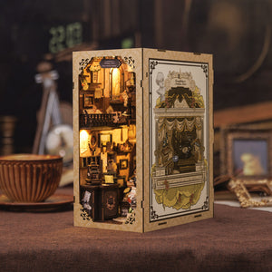 Grandfather's Antique Store book nook kit assembled showing curio shelves