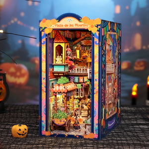 Plaza de los Muertos DIY book nook kit Día de Muertos street with LED lighting