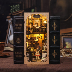 Grandfather's Antique Store miniature antique shop interior with amber glow