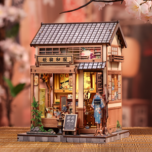 Sakura Kimono Shop miniature spring Japanese street kit assembled