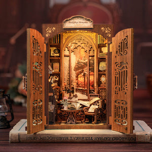 Bookshop Memories DIY book nook kit — cozy bookshop with warm amber LED lighting