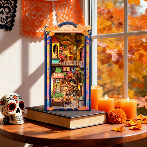Plaza de los Muertos miniature Mexican festival alley with marigold garlands