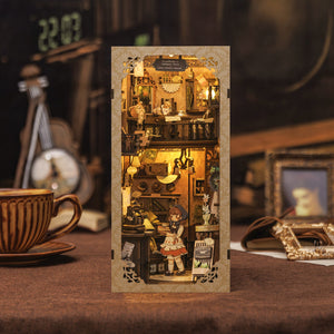 Grandfather's Antique Store DIY book nook kit — vintage shop with warm LED lighting