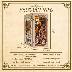 Grandfather's Antique Store DIY book nook kit product specifications and size info