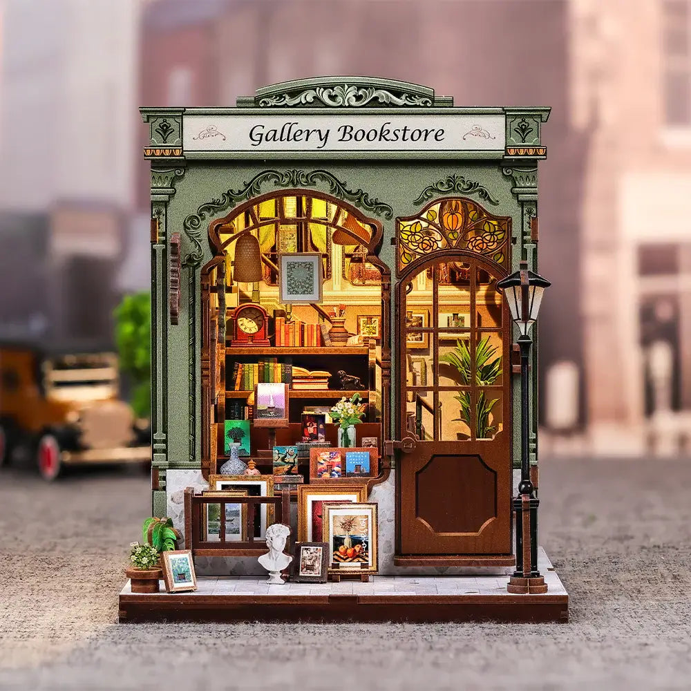 Gallery Bookstore DIY book nook kit European vintage interior with LED lighting