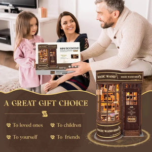 Family smiling while presenting the Magic Wand Shop kit as a great gift choice.