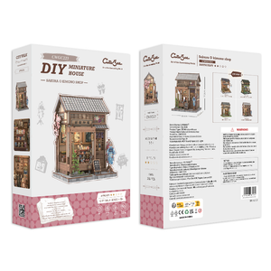 Sakura Kimono Shop DIY miniature house kit detail of facade with sakura