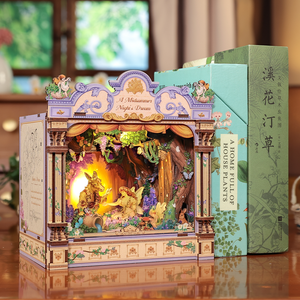 A Midsummer Night's Dream DIY kit interior with tiny stage and fairy details