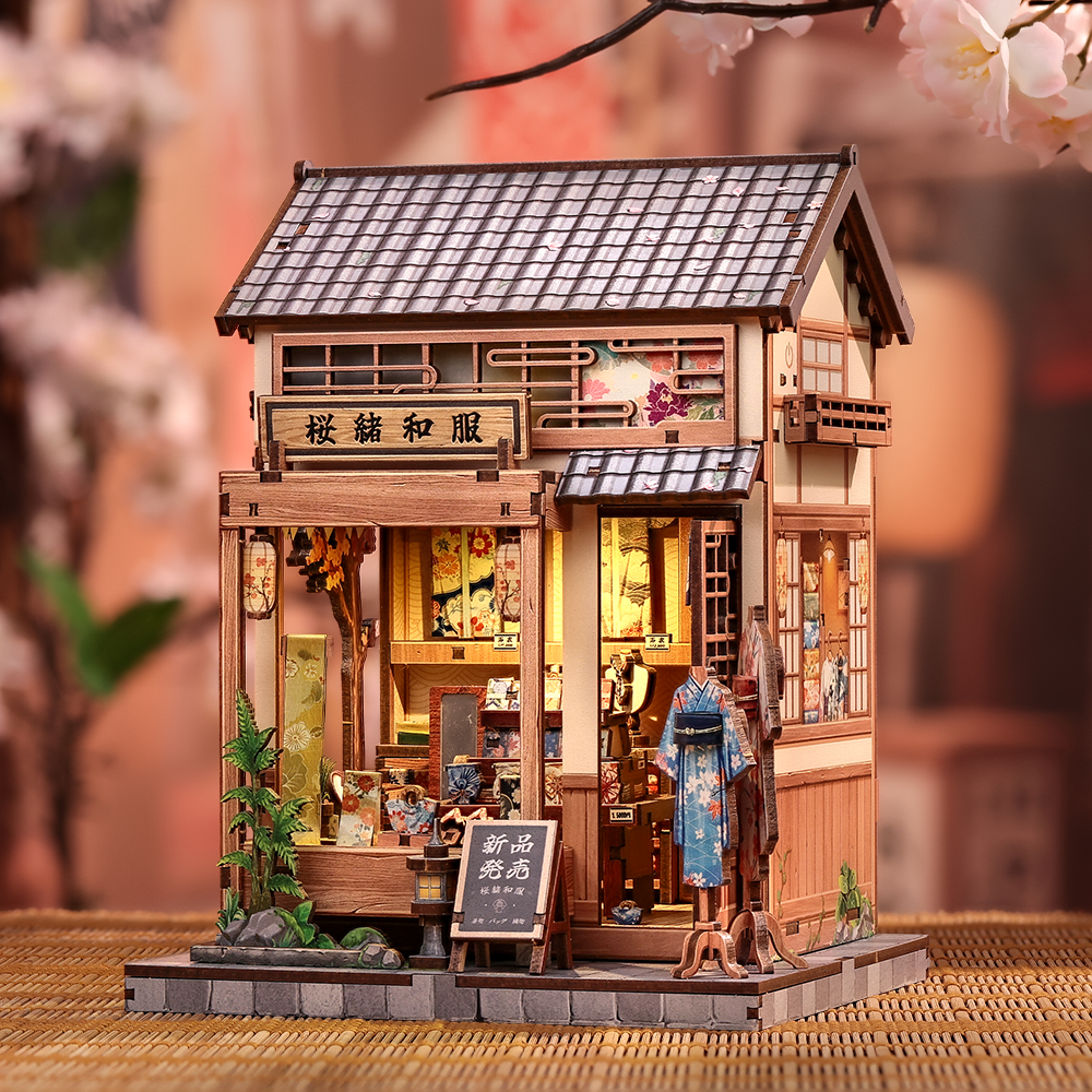 Sakura Kimono Shop miniature spring Japanese street kit assembled