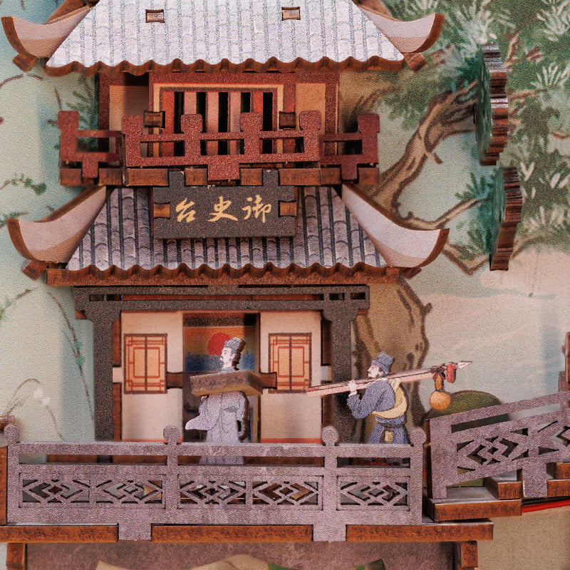 Su Dongpo's Life book nook kit assembled angle view with warm lantern light