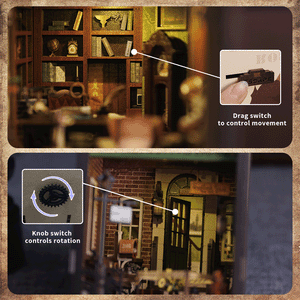 Rose Detective Agency book nook kit animated view showing LED lighting effect