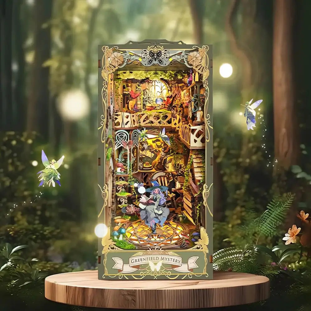 Green Fairyland DIY Book Nook Kit with LED Lighting | Enchanted Forest Miniature Diorama