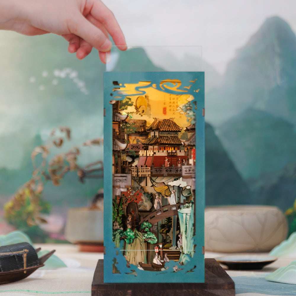 Su Dongpo's Life miniature Chinese scholar scene with paper lantern glow