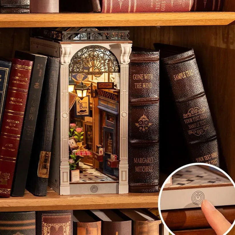 Dating Alley DIY Book Nook Kit | Romantic Miniature Café Street with LED Lighting & Dust Cover