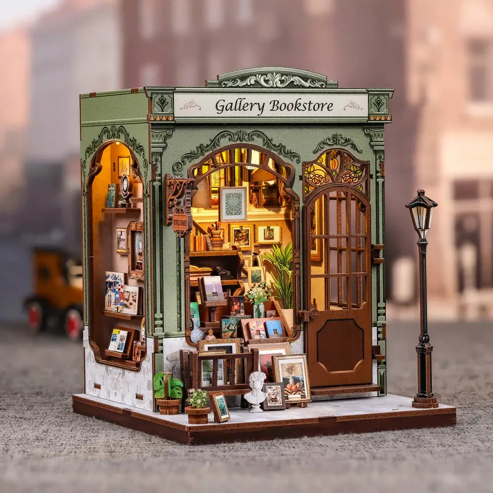 Gallery Bookstore DIY Book Nook Kit | European Vintage Miniature with Touch-Sensitive LED Lighting
