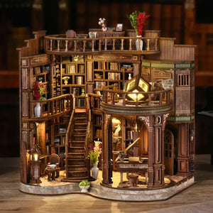 Front view of the NookSaga Dreamy Book Hall, a vintage-style 3D wooden puzzle shelf insert.